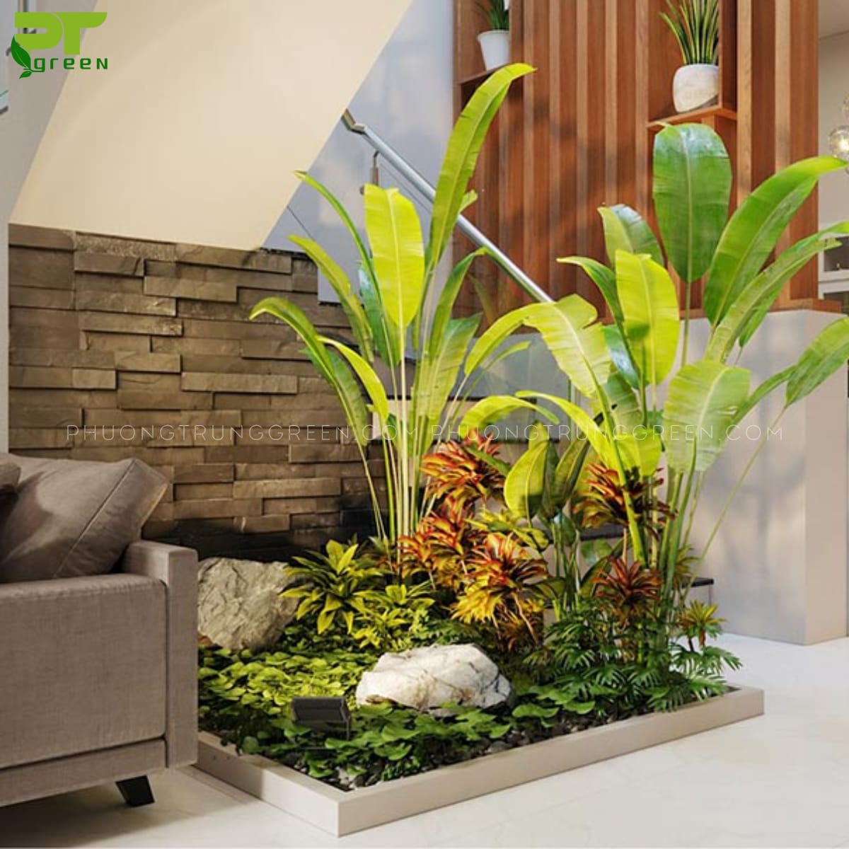 Tiểu cảnh cây xanh giếng trời