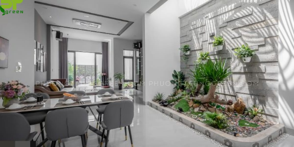 Tiểu cảnh khô dưới giếng trời