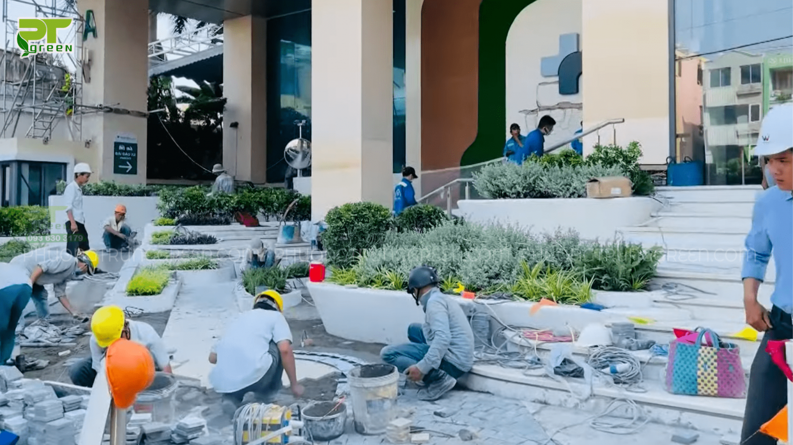 PT Green đang tiến hành thi công trồng cây cho bệnh viện Hoàn Mỹ